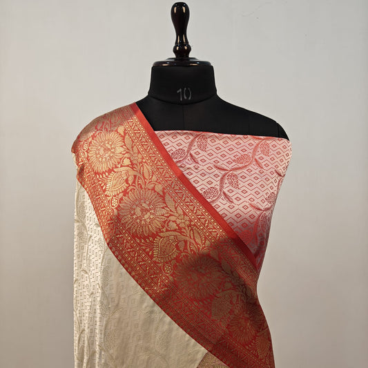 Fancy Satin Silk Sarees - White