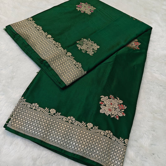 Pure mashru silk saree in dark green colour