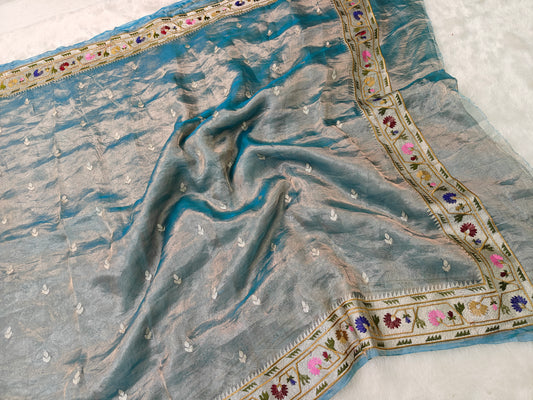 Pure tissue silk paithani embroidery wark saree