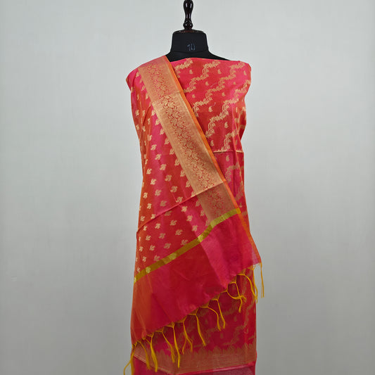 Banarasi cotton 3pcs suit in light pink