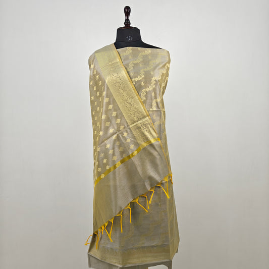 Banarasi cotton 3pcs suit in light grey