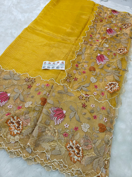 Pure tissue silk jamdani embroidery wark saree