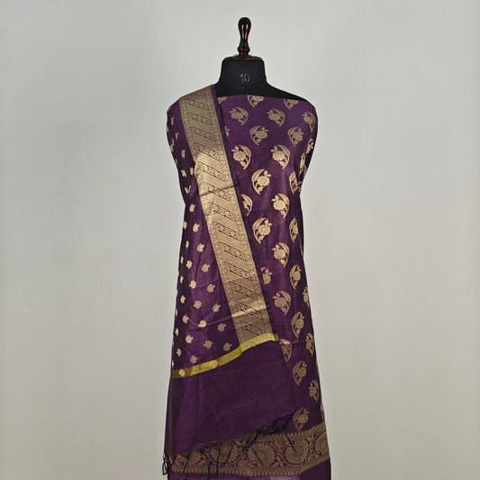 Banarasi cotton 3pcs suit in dark purple colour