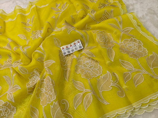 Pure kora organza tissue applique wark saree