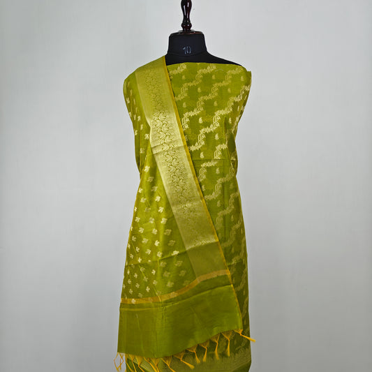 Banarasi cotton 3 pcs suit in olive green