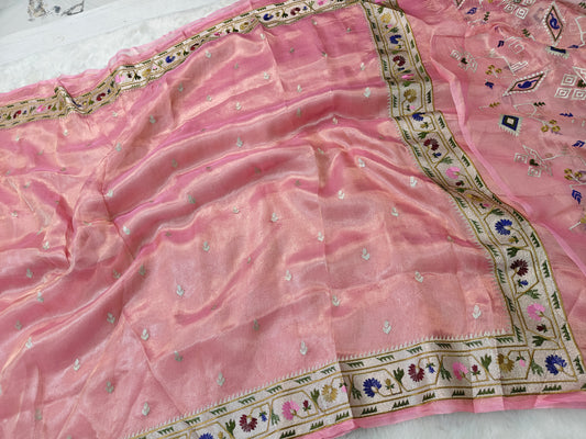 Pure tissue silk paithani embroidery wark saree