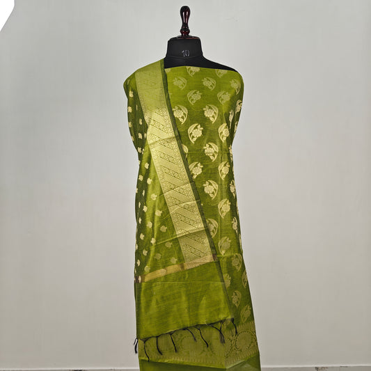Banarasi cotton 3pcs suite in mehndi green