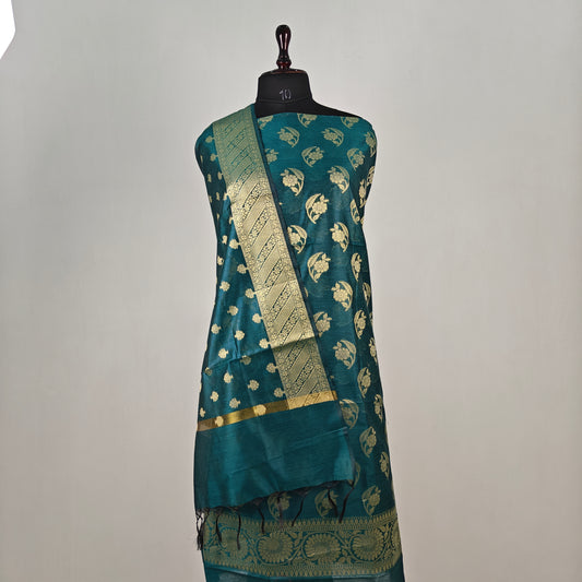 Banarasi cotton 3pcs suit in rama green colour