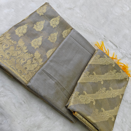 Banarasi cotton 3pcs suit in chiku tusser colour