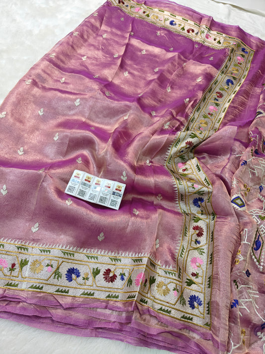 Pure tissue silk paithani embroidery wark saree