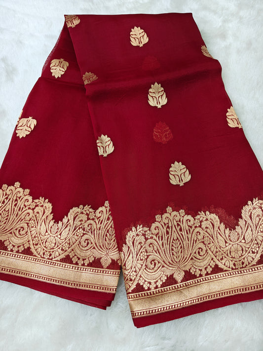 Pure handloom organza kadiyal border buta saree