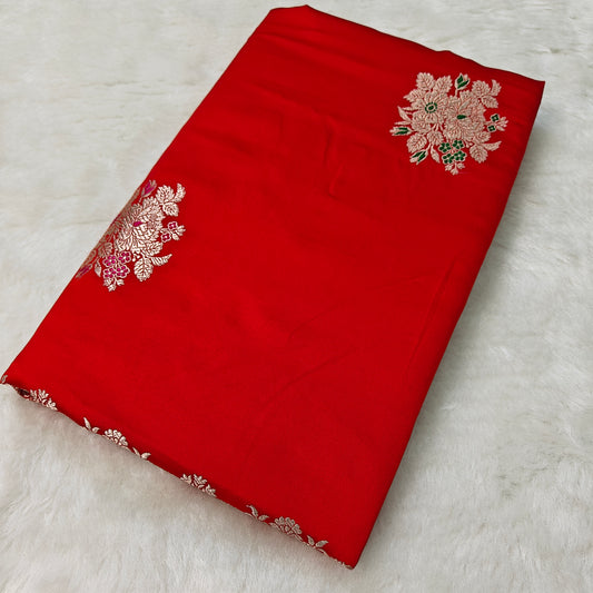 Pure red mashru silk saree