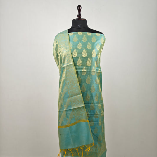 Banarasi cotton 3pcs suit in light firozi colour