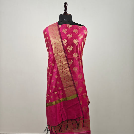 Banarasi cotton 3pcs suit in Rani pink