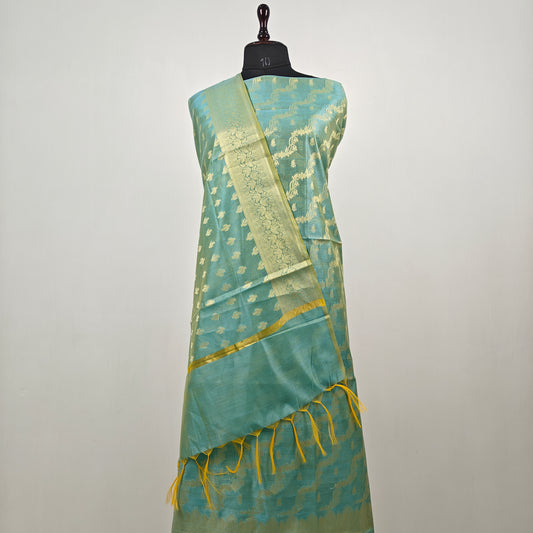 Banarasi cotton 3pcs suit in sea green colour