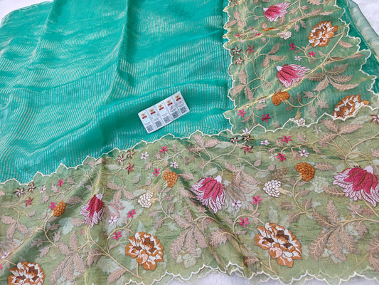 Pure tissue silk jamdani embroidery wark saree