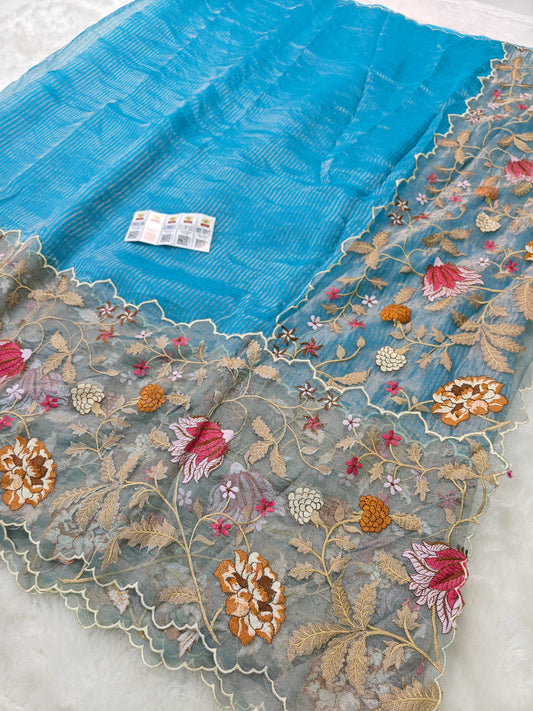 Pure tissue silk jamdani embroidery wark saree