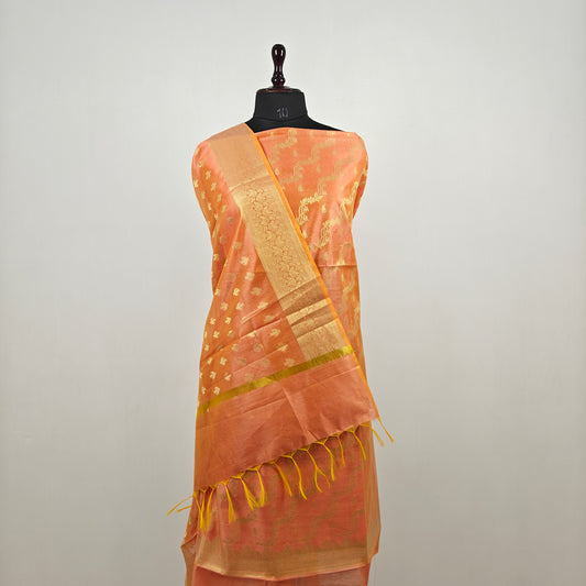 Banarasi cotton 3pcs suite in peach colour
