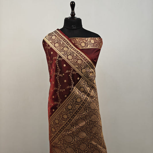 Fancy Satin Silk Saree in Brown