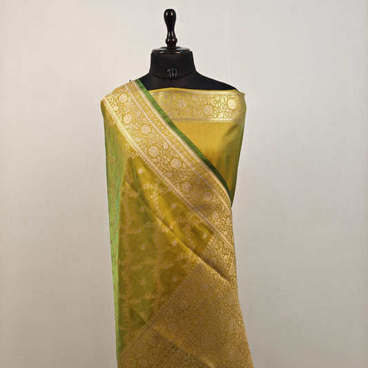 Fancy Satin Silk Saree in Lime Green