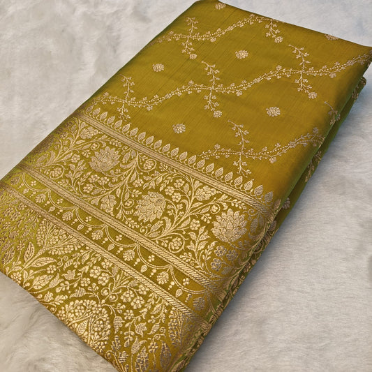 Fancy Satin Silk Saree in Lime Green