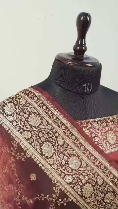 Fancy Satin Silk Saree in Brown