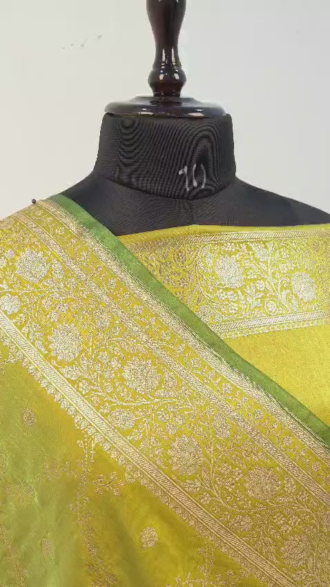 Fancy Satin Silk Saree in Lime Green