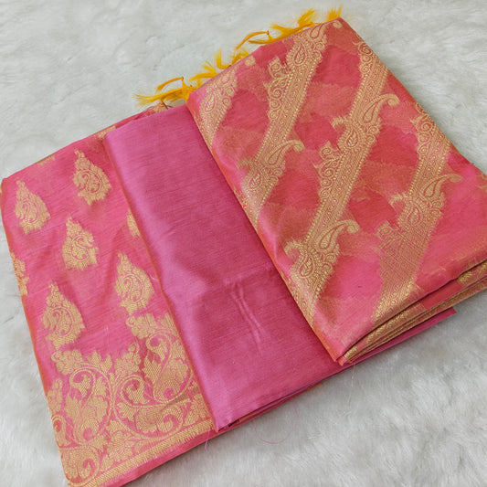 Banarasi cotton 3pcs suit in light pin