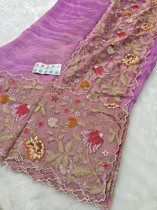 Pure tissue silk jamdani embroidery wark saree