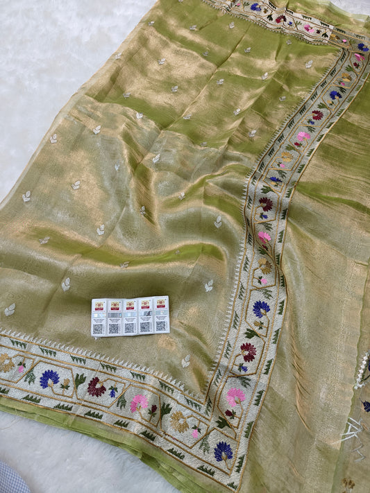 Pure tissue silk paithani embroidery wark saree