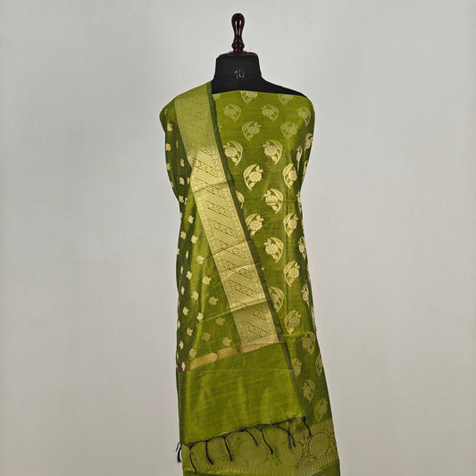 Banarasi cotton 3pcs suite in mehndi green