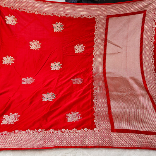 Pure red mashru silk saree