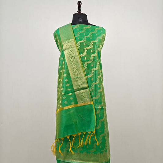 Banarasi cotton 3pcs suit in light parrot green