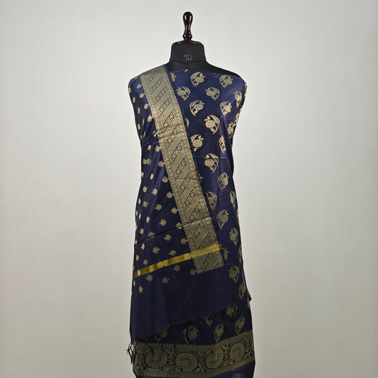 Banarasi cotton 3pcs suite in navy blue