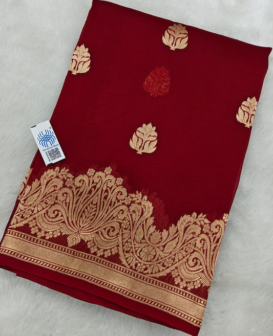 Pure handloom organza kadiyal border buta saree