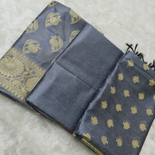 Banarasi cotton 3pcs suit in Steel Grey