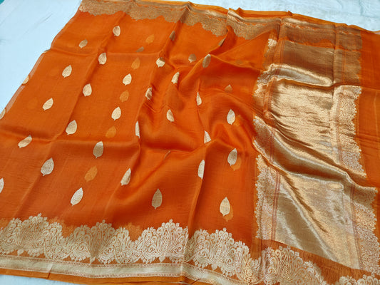 Pure handloom kora organza silk saree
