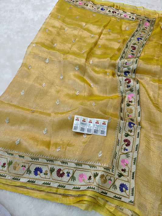 Pure tissue silk paithani embroidery wark saree