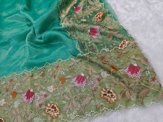Pure tissue silk jamdani embroidery wark saree