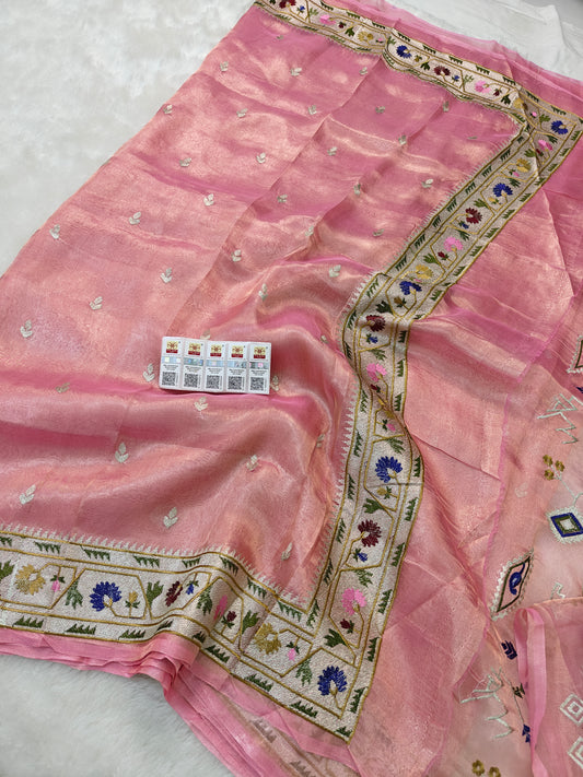 Pure tissue silk paithani embroidery wark saree