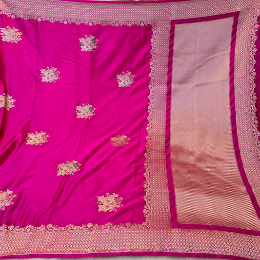 Pure mashru silk saree in Rani pink colour