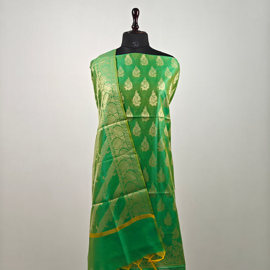 Banarasi cotton 3pcs suit in light parrot green colour
