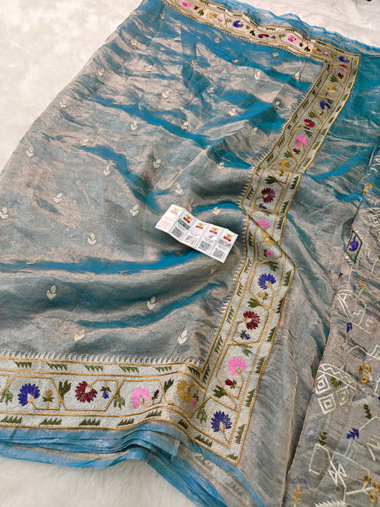 Pure tissue silk paithani embroidery wark saree