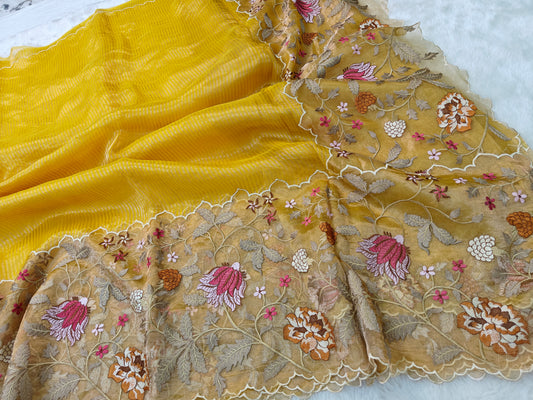 Pure tissue silk jamdani embroidery wark saree