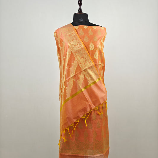 Banarasi cotton 3pcs suit in peach colour