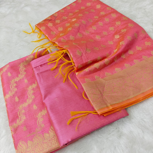 Banarasi cotton 3pcs suit in light pink