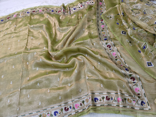 Pure tissue silk paithani embroidery wark saree