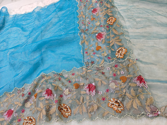 Pure tissue silk jamdani embroidery wark saree