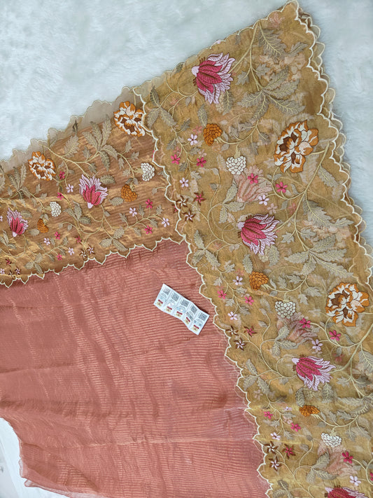 Pure tissue silk jamdani embroidery wark saree
