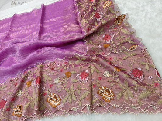 Pure tissue silk jamdani embroidery wark saree